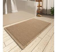 Upgraded Waffle Bath Mat Non-Slip: 61x92 cm Bath Mats for Bathroom Floor - Super Absorbent Bathmat -Extra Soft Quick Dry Bathroom Mat Machine Washable Bath Matt Brown Anti Slip Bathroom Rugs