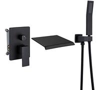 Upgraded Wall Mount Tub Filler Faucet with Hand Shower Sprayer, DASAN Modern Wall Mounted Bathtub Faucet Matte Black High Flow Waterfall Tub Faucet with Rough in Valve, SA-TF04WH-MB