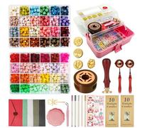 Upgraded Wax Seal Stamp Kit,Wax Seal Kit with Storage Box,48 Color 1200 Pcs Sealing Beads With 4 Pcs Stamps,Sealing Warmer, Envelopes, Candles, Metallic Pen for Letter Sealing