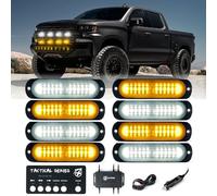 [Upgraded] Xprite Amber/White LED Surface Mount Strobe Lights Kit, Grill Grille Side Marker Light Flashing Emergency Warning Light Assemblies w/Control Box for Trucks Vehicles ATV RV Cars Van 8PCS