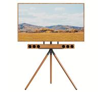 UPGRAVITY Easel TV Stand for 45-65 inch Flat Screens, Height Adjustable Tripod TV Stand with Soundbar Shelf, Portable TV Floor Stand w/Cable Ties, 180° Swivel, Max. VESA 600x400mm