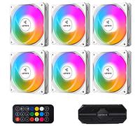 upHere 120mm White Computer Case Fan,Motherboard Sync Fan,High Airflow,Speed Adjustable, ARGB Fan with Hub and Remote,Low Noise Hydraulic Bearing Long Life Up to 40,000 Hours-6 Pack,NT1206-6