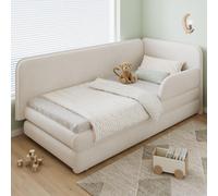 Upholstered 3ft Single Bed with Drawer and Fitted Side Rails, Velvet Upholstery Daybed for Compact Room, 205.5L x 80W x 98H cm, Beige Aosom UK