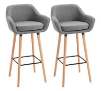 Upholstered Bar Stools Set 2 Fabric Bucket Seat Wood Legs Chairs Grey