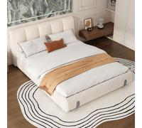 Upholstered bed, For adults and teenagers, 4ft6 double bed 135×190cm, Durable and Sturdy, Soft headboard, MDF + Velvet + Plywood, White Matteo White Double