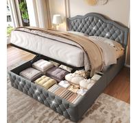 Upholstered Bed, Hydraulic Bed, Adults Teenagers 4ft6 Double Bed Matteo Grey Double