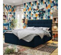 Upholstered Bedroom Storage Bed With Mdf And Laminated Board Frame Bonell Spring Base And Topper Mattress Set 180X200 Blue