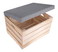 Creative Deco Upholstered Chest with Grey Seat Ottoman | 50 x 40 x 35 cm | Storage Bench Box | Unpainted Wooden Chest | Natural Wood Seat Storage Box | Pouf
