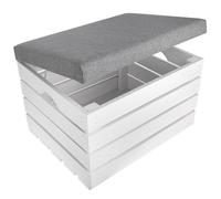 Creative Deco Upholstered Chest With Grey Seat Ottoman | 50 x 40 x 35 cm | Storage Bench Box | White Wooden Chest | Natural Wood Seat Storage Box | Pouf