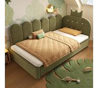 Upholstered Daybed with Pull-Out Trundle and Lattice Detail, Crown-Headboard Kids Bed with Metal Slatted Frame, 194L x 98W x 95H cm, Green Aosom UK