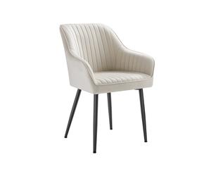 Upholstered Dining Chair with Armrest, Cappuccino Beige, Ink Black