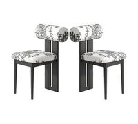 Upholstered Dining Chairs Set of 6, Modern Black & Floral Fabric with Solid Wood Legs, Perfect for Dining Room, Living Room, Kitchen, Bedroom - Stylish & Comfortable