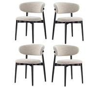 Upholstered Dining Chairs - Solid Wood Kitchen Seating with Linen Cushion & Curved Backrest - Stylish Accent for Living Room & Dining Area