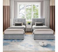 Upholstered Double Bed with Iron Frame, Wood Slats, Under-Bed Storage, Bed Base with Hydraulic Lift Mechanism, 197L x 181W x 105H cm, Grey Aosom.UK