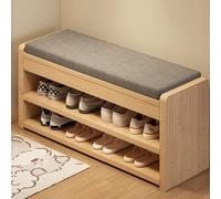 Upholstered Entryway Bench with Cushioned Seat and 2-Tier Shoe Organizer for Home and Dorm Storage