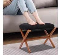 Upholstered Footrest Wooden Folding Foot Stool Holder with Detachable Thick Cushion for Home, Office, Massage parlors, Beauty salons-53 * 35 * 36cm, Load-Bearing 90kg/198lbs (Black)