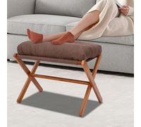 Upholstered Footrest Wooden Folding Foot Stool Holder with Detachable Thick Cushion for Home, Office, Massage parlors, Beauty salons-53 * 35 * 36cm, Load-Bearing 90kg/198lbs (Brown)