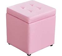Upholstered Footstool Foot Stool Cube Faux Leather Ottoman Storage Pouf Bench Seat,Toy Box With Hinge Top Organizer Box Pouf Chest Storage Footstool