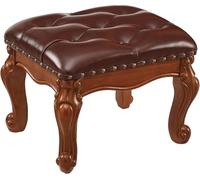Upholstered Footstool Foot Stool Vintage Carved Fake Leathe Footrest Stool with Button 4-Carved Leg, Shoe Change Bench at The Entrance,Coffee