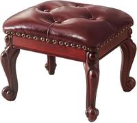 Upholstered Footstool Foot Stool Vintage Carved Fake Leathe Footrest Stool with Button 4-Carved Leg, Shoe Change Bench at The Entrance,Coffee