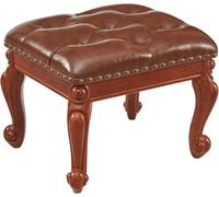 Upholstered Footstool Foot Stool Vintage Carved Fake Leathe Footrest Stool with Button 4-Carved Leg, Shoe Change Bench at The Entrance,Coffee