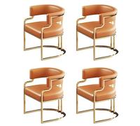 Upholstered Indoor Dining Chairs Set of 4 Low Back Faux Leather Arm Chairs with Brass Legs for Kitchen Dining Room & Milk Tea Shop Stylish Orange Design