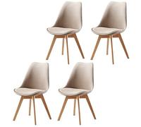Upholstered Modern Dining Chairs - Armless Metal & Wood Legs - Set of 4 Beige Side Chairs for Kitchen Dining Room Conference & Cafe Use.