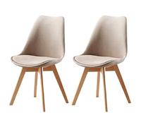 Upholstered Modern Dining Chairs - Armless Side Chairs with Metal & Wood Legs for Kitchen Conference Room Milk Tea Shop - Beige (Set of 2)