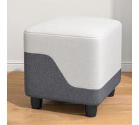 Upholstered Ottoman Footstool, Faux Leather Padded Shoe Changing Stool with Anti-Slip Foot Pads, Solid Wood Frame/Waterproof for Living Room Bedroom Office,R