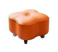 Upholstered Ottoman, Low Leather Rolling Stool, Solid Wood Frame Tea Table Stool for Living Room, Small Foot Stool