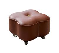 Upholstered Ottoman, Low Leather Rolling Stool, Solid Wood Frame Tea Table Stool for Living Room, Small Foot Stool