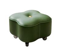 Upholstered Ottoman, Low Leather Rolling Stool, Solid Wood Frame Tea Table Stool for Living Room, Small Foot Stool