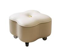 Upholstered Ottoman, Low Leather Rolling Stool, Solid Wood Frame Tea Table Stool for Living Room, Small Foot Stool