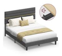 Upholstered Platform King Bed Frame, Adjustable Headboard, Solid Wood Slats, Metal Frame, for Bedroom, Dark Grey
