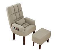 Upholstered Rocking Chair for Nursery,Armchair with Footstool, Comfy Chair with Wood Legs, Task Chair Breathable Cotton Linen Office Chair,Backrest Recliner Nursing, Ergonomic Design (Color