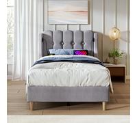 Upholstered Single Bed with USB Type-C Charging Ports, Linen Fabric, Teenager Bed for Bedroom, Guest Room, 197L x 103W x 103H cm, Grey Aosom UK