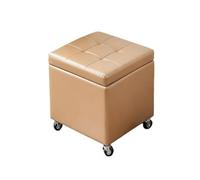 Upholstered Small Storage Ottoman with Caster Wheels - Rectangle Foot Rest & Bench for Living Room Bedroom Dorms & Apartments - Gold 31.5" x 15.7" x 18.1"