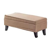 Upholstered Storage Bench - Linen Fabric Footstool with 4 Wooden Legs Stylish Coffee Table & Sofa Footrest for Living Room Modern Home Decor Furniture