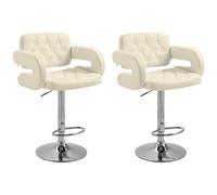 Upholstered Swivel Bar Stool, Set of 2 Height Adjustable Barstool with Back, Armrest, Footrest for Kitchen, White