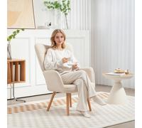 HOMCOM Upholstered Tufted Wingback Armchair with Seat Padding, Cream White, Cream