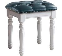 Upholstered Vanity Bench Stool with Button Tufted Cushion, Solid Wood Carved Legs, No-Tools Assembly