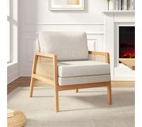 Upholstered Wooden Single Sofa Chair Side Rattan Armchair with Cushion