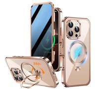 Upholyee [360° Rotatable CD Stand & Built-in Privacy Screen Magnetic Case for iPhone 16 Pro Max [Compatible with MagSafe & Full Signal] Shockproof Full Body Anti-Spy Cover for 16 Pro Max-Desert Gold