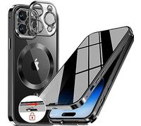 Upholyee Magnetic Privacy Case for iPhone 13 Pro Max Full Body Bumper Cover Black | CD Metal Ring, Automatic Pop-up Lock, Compatible with MagSafe, Integrated Lens Protection, Built-in 9H Glass