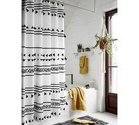 Uphome 72x72 Boho Shower Curtain Black and White Fabric Bathroom Curtains Set with Hooks, Chic Triangle and Geometric Tassel Bath Curtain, Heavy Duty and Waterproof for Modern Hotel Decor