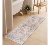Uphome Bathroom Rugs Runner, Distressed Farmhouse Boho Blush Pink Bath Mat, Non Slip Washable Long Bath Rugs, Vintage Traditonal Soft Bathroom Runner for Bathtub Sink Shower, 18x47 inch