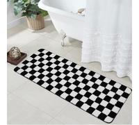 Uphome Bathroom Runner Rug, Black and White Checkered Long Machine Washable Bath Mat Non Slip, 18x47 Water Absorbent Soft Microfiber Bath Rug for Tub, Shower, Floor