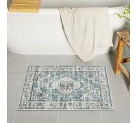 Uphome Blue Bathroom Rugs, Distressed Farmhouse Boho Bath Mat, Comfy Velvet Small Bath Rugs Non Slip Washable, Vintage Oriental Toilet Rug for Sink Shower Vanity, 18x26 inch