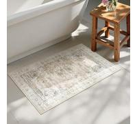Uphome Boho Bathroom Rugs, Distressed Farmhouse Light Khaki Bath Mat, Comfy Velvet Small Bath Rugs Non Slip Washable, Vintage Oriental Toilet Rug for Sink Shower Vanity, 20x32 inch