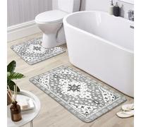 Uphome Boho Vintage Bathroom Rugs Sets 2 Piece Gray Non-Slip Soft Bath Mat with U-Shaped Contour Toilet Rug Machine Washable Oriental Aesthetic Bath Rugs Tribal Floral Floor Mats for Sink Tub Shower